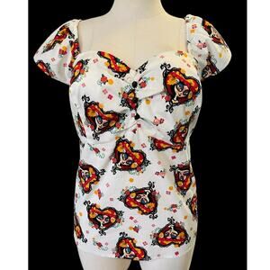Torrid Book Of Life La Muerte Day of the Dead Skull Pin Up Top Plus Size 4 Shirt